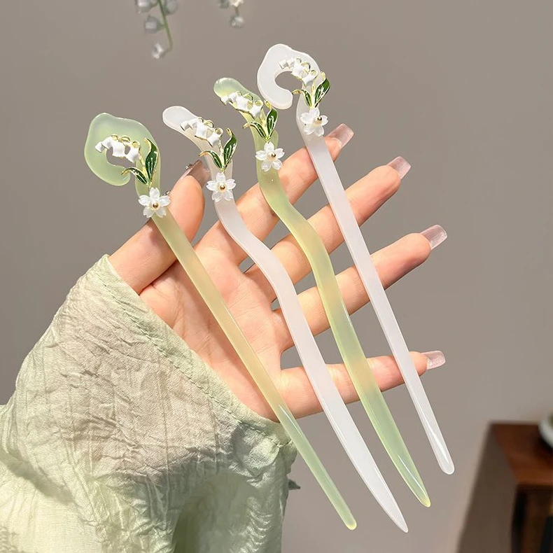 发簪子气质后脑勺盘配旗袍汉服发钗子头饰国风超仙铃兰花优品