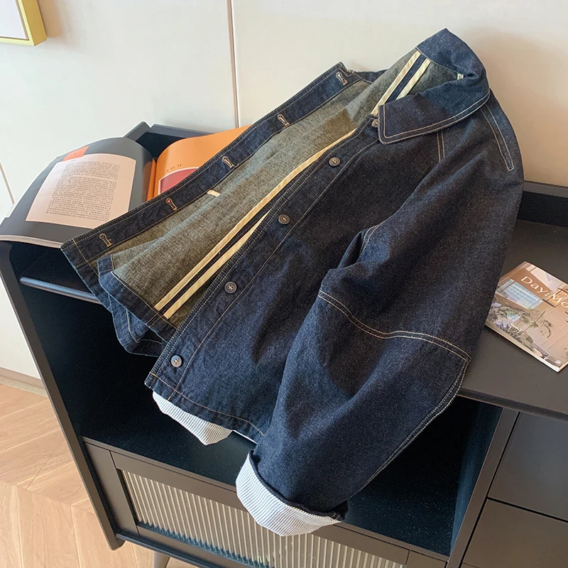 日系复古明线翻领牛仔外套女春秋2025新款休闲慵懒风显瘦夹克上衣