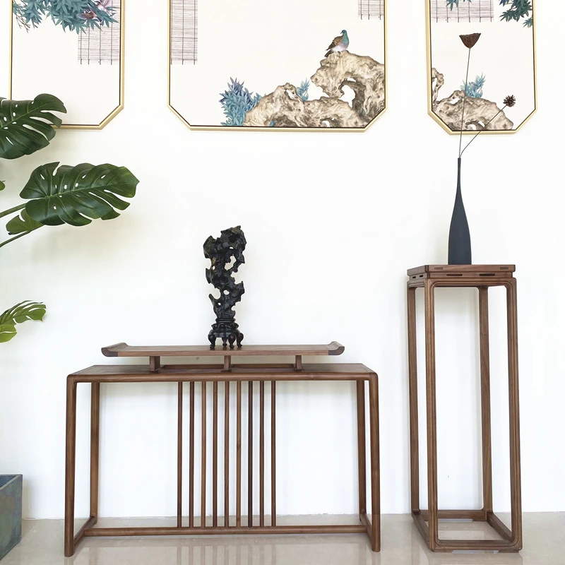 新中式玄关桌靠墙条案供桌玄关柜木质条几实木端景台禅意简约卯榫