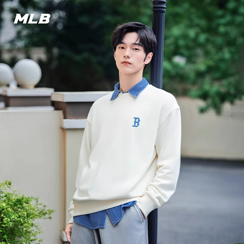 MLB官方 男女情侣老花大logo圆领套头卫衣春夏 3AMTM0844