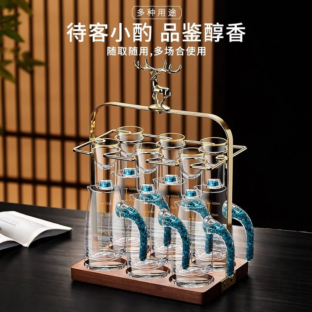 高档金箔白酒杯套装轻奢分酒器水晶玻璃小酒杯一口杯家用高端酒具