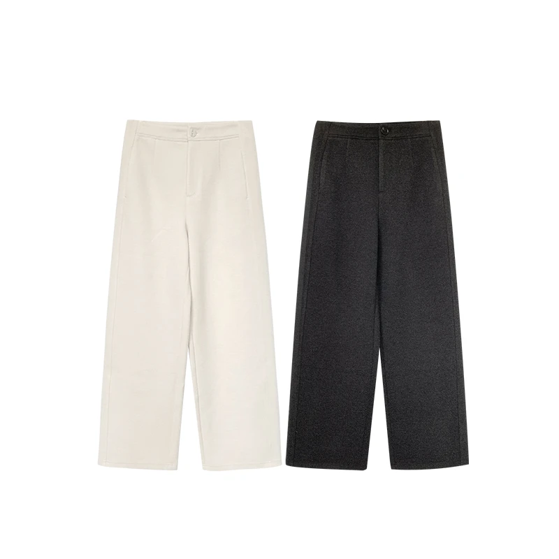 【橙庐】957绵羊毛混纺毛呢直筒阔腿西裤 磨毛薄绒时尚休闲百搭秋冬