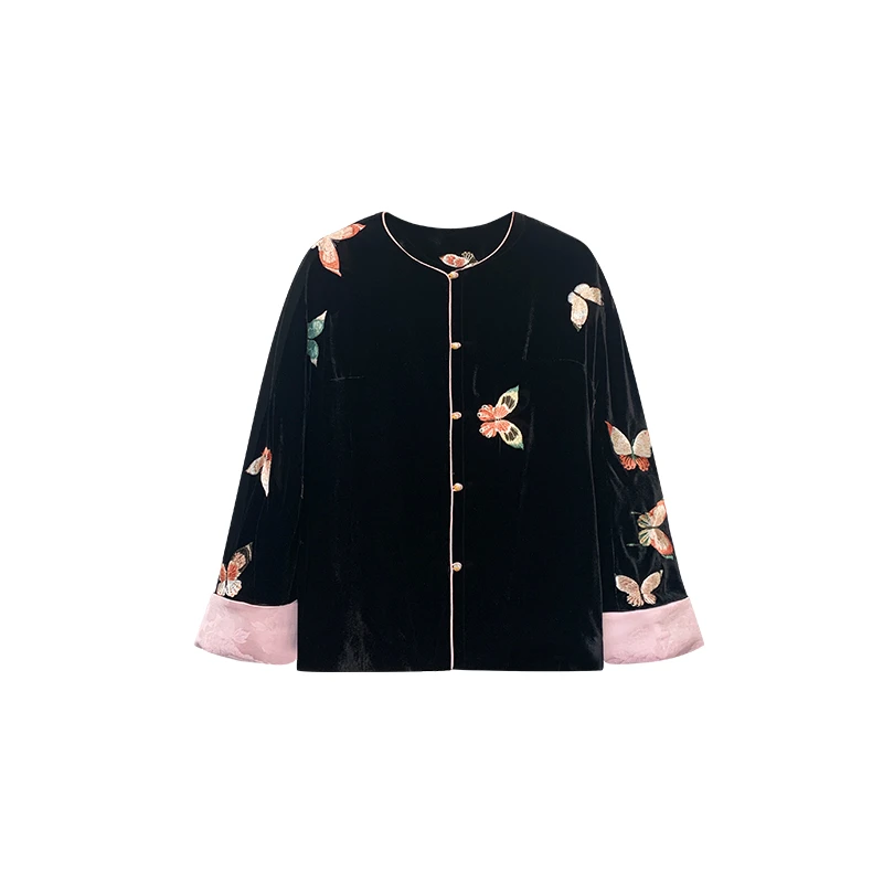 【橙庐】849000新中式七彩蝴蝶绣花丝绒外套 桑蚕丝气质时尚休闲女
