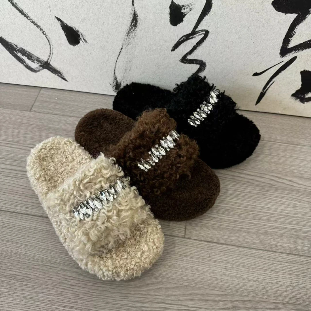 【橙庐】518舒适毛毛拖鞋 时尚休闲厚底平底秋冬春百搭毛绒保暖