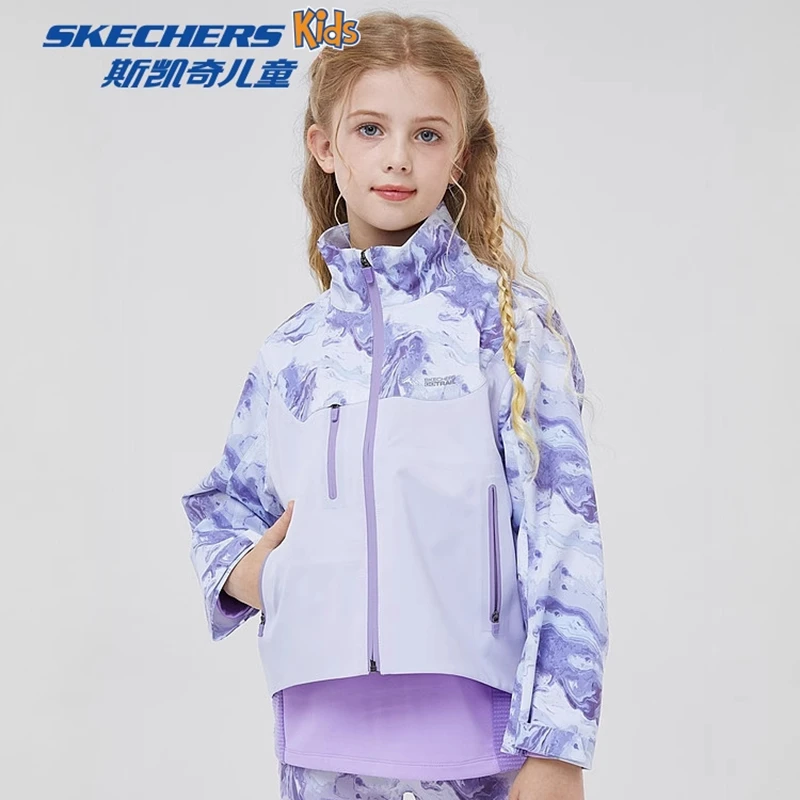 斯凯奇童装女童防水防风时尚百搭梭织外套秋冬休闲冲锋衣