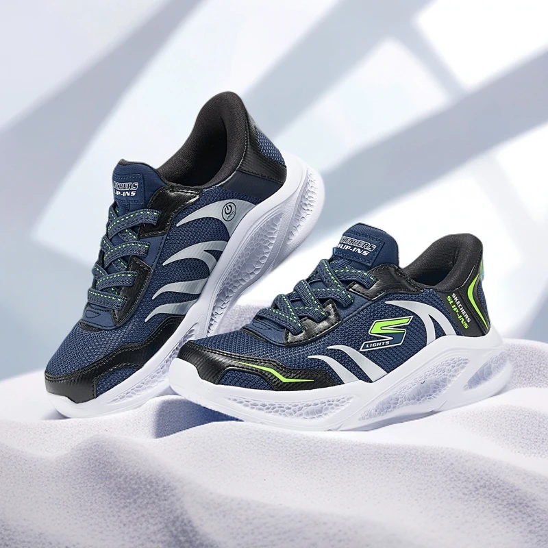 Skechers斯凯奇儿童秋季闪穿鞋一脚蹬休闲闪灯鞋男童运动鞋子