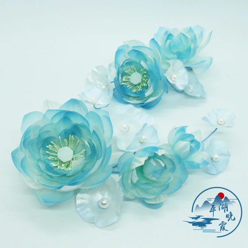 平湖晚霞古风饰品 真丝烫花 荷花 水韵套系