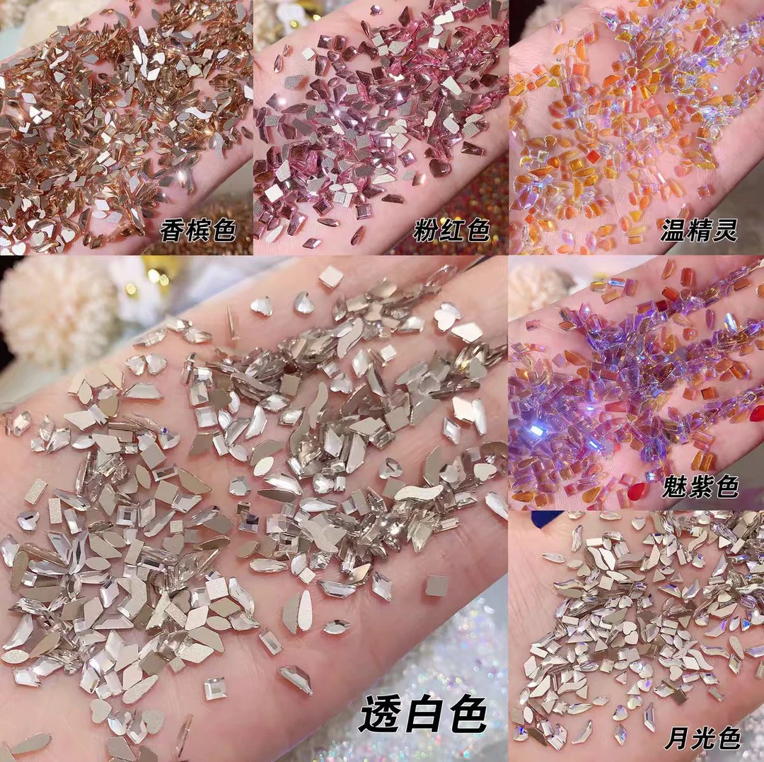 51-100彩色糖果美甲尖底钻混装极光幻彩冰糖透明异形美甲钻饰品