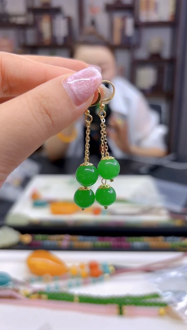 【闪购商品】翡翠耳饰14K金镶嵌耳坠E402