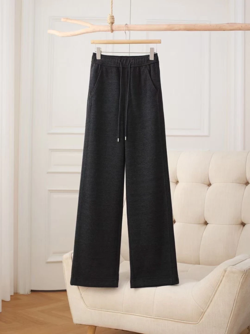 新款高腰垂感显瘦时尚休闲山羊绒窄版直筒裤