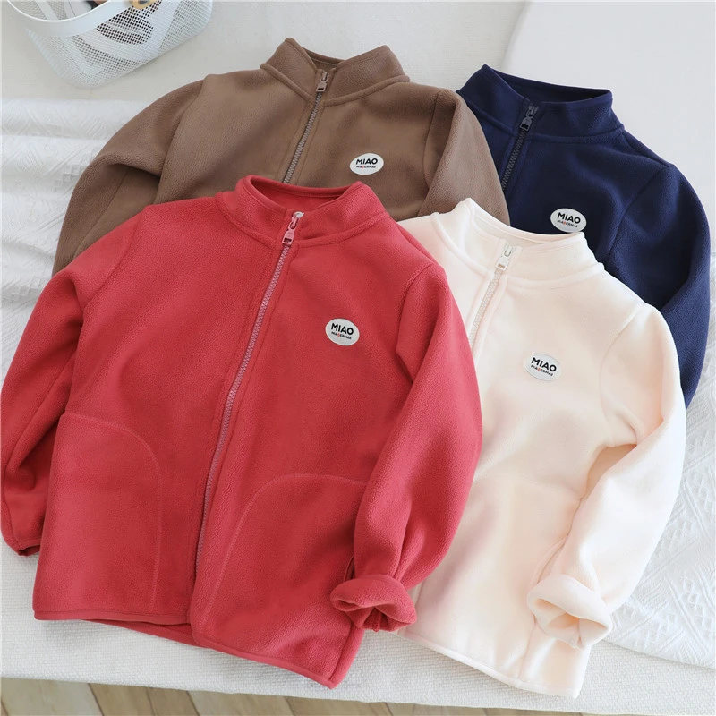 儿童秋冬款加绒加厚立领上衣男童保暖双面摇粒绒宝宝休闲外套童装