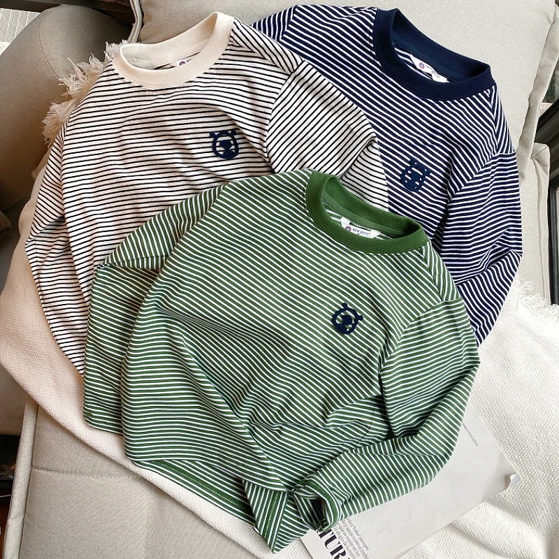 男童长袖T恤2025春秋新款儿童条纹休闲长袖宝宝休闲打底衫上衣