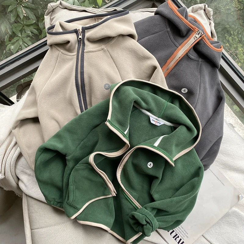 男童秋冬外套2025新款儿童连帽摇粒绒外套男孩保暖上衣外套