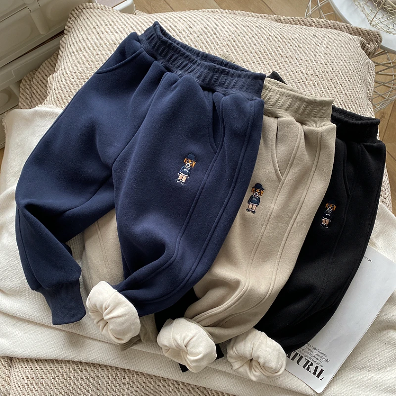 男童加绒运动裤2024秋冬新款儿童加厚保暖外穿棉裤休闲防风长裤子