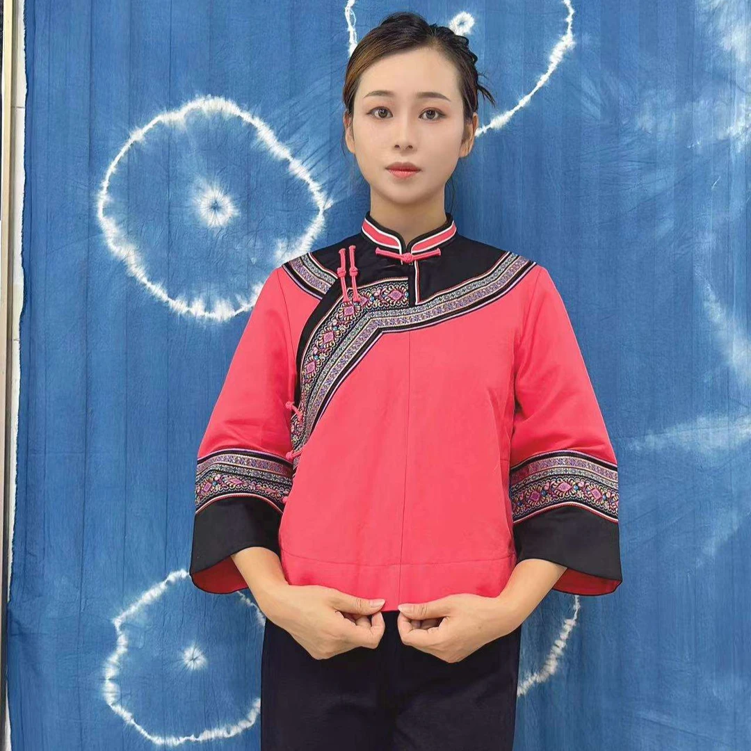 新款西瓜红民族修身上衣