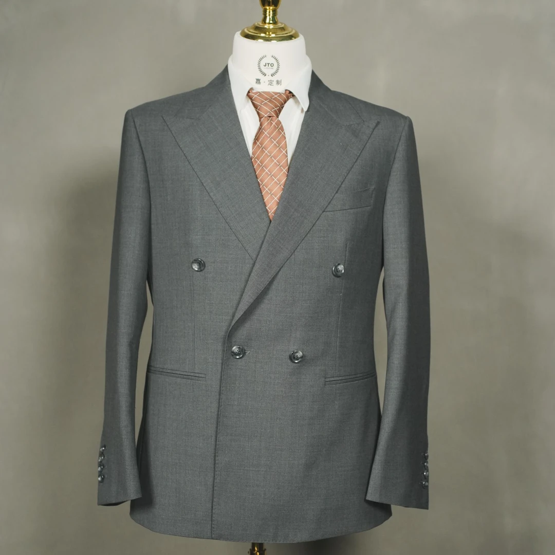 【手工高定总裁套装】2024新款霸总轻奢西服套装双排扣修身深灰