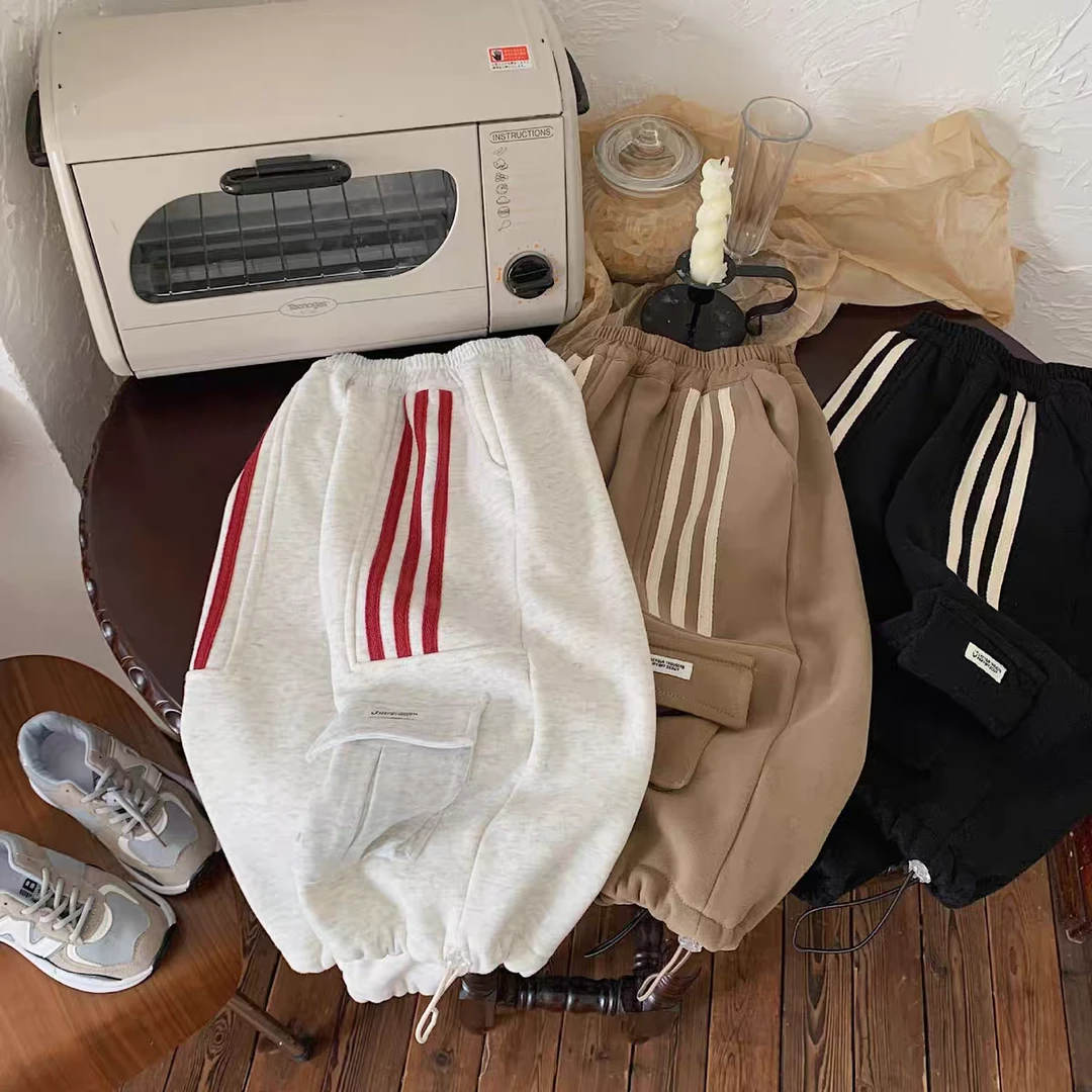 W626儿童白条纹可束脚加绒裤子 新5-4