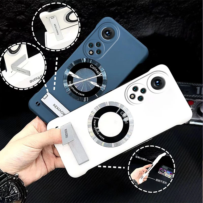 华为NOVA9手机壳金属漆无边框磁吸裸机潮纯色不沾指纹支架情侣壳