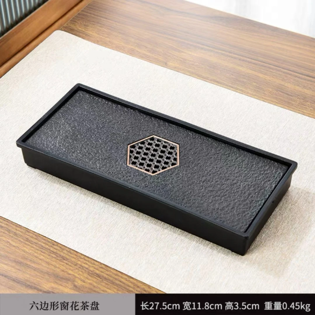 德艺F706仿乌金石密胺储水干泡盘壶承茶盘（约27*12规格）长方形