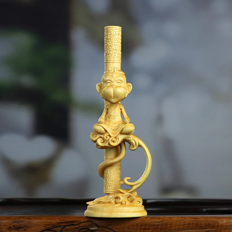 黄杨木雕禅意打坐齐天大圣孙悟空如意金箍棒木质刻家居手把件摆件