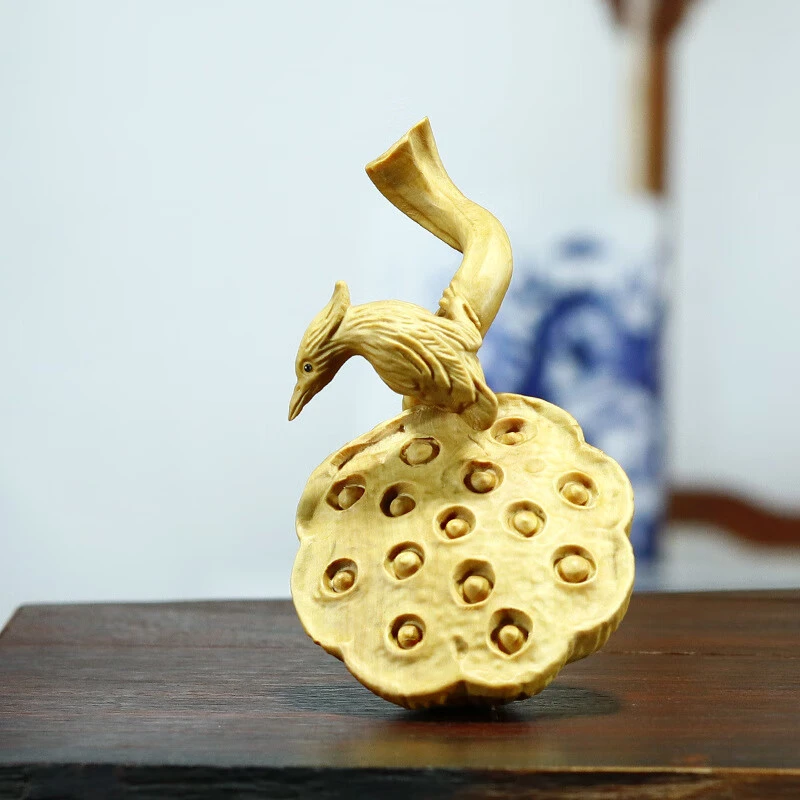 黄杨木雕刻木质文玩茶宠中式工艺手把件摆件收藏翠鸟莲蓬家居饰品