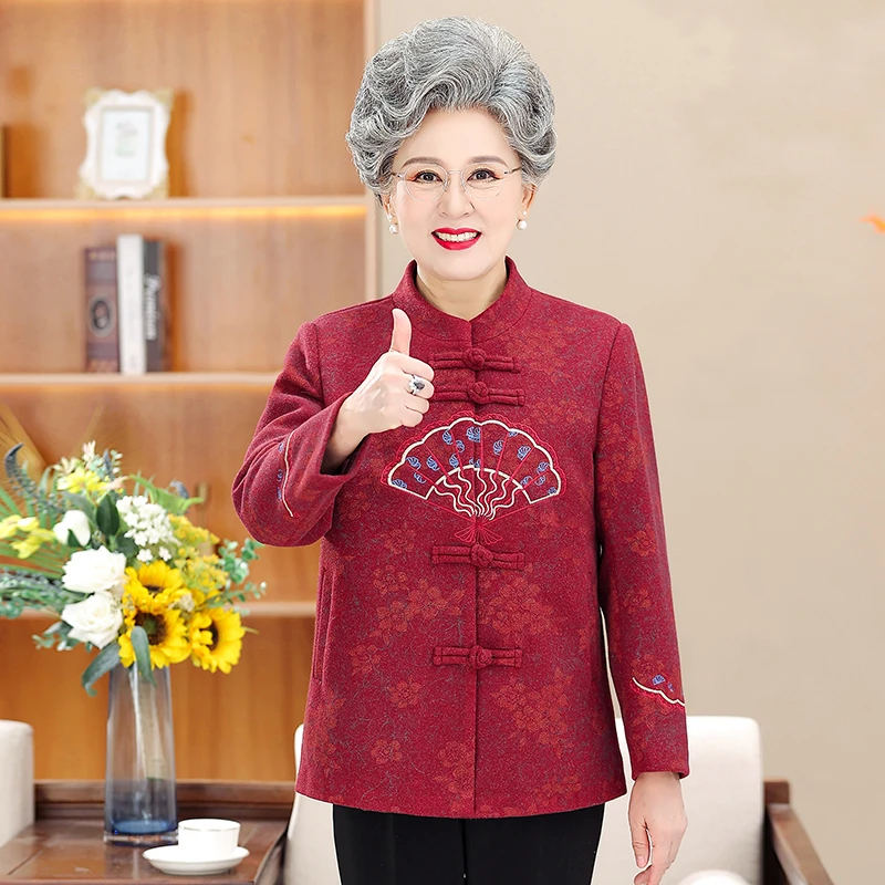 中老年人冬装加绒加厚外套奶奶保暖妈妈时髦上衣老人复古盘扣外套
