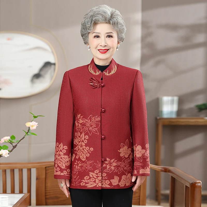 中老年春秋秋装女外套奶奶绣花唐装大码上衣服时尚妈妈装