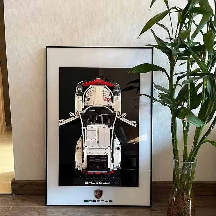 兼容乐高上墙积木展示框保时捷911汽车 玩具墙面汽车装饰画