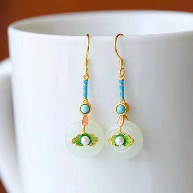 合金耳饰 11号～若绮国风平安扣耳坠精致荷花烧蓝耳环古典中国