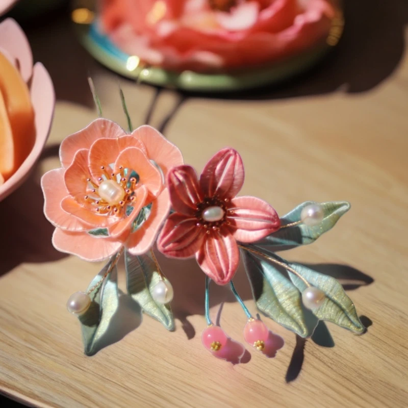 210号～国风非遗缠花描金边牡丹花山茶花发簪旗袍汉服可搭配