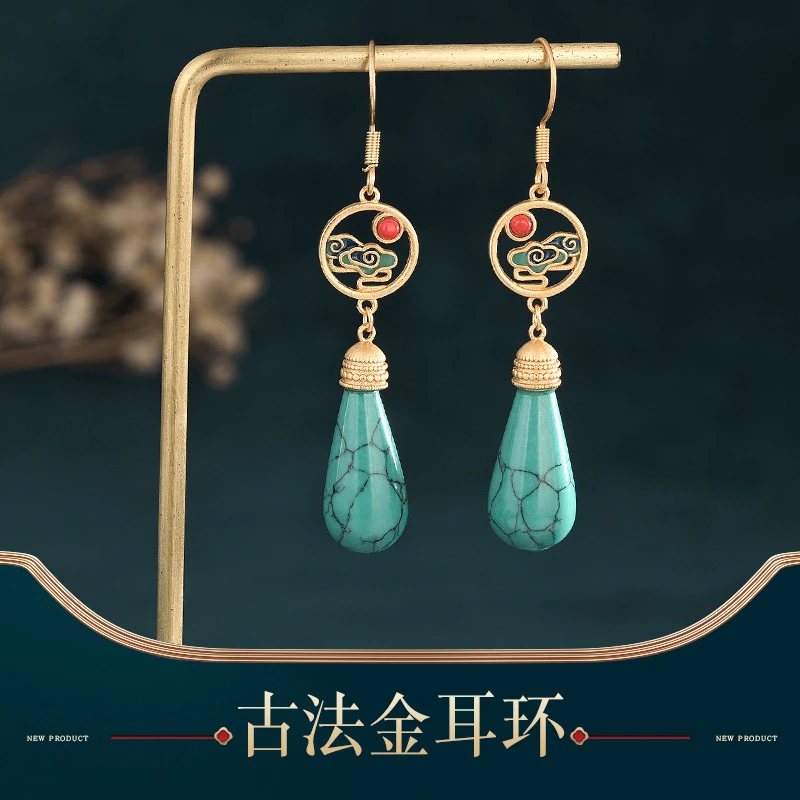 合金珐琅耳饰 89号～国潮925耳勾珐琅水滴百搭款耳饰古风耳饰