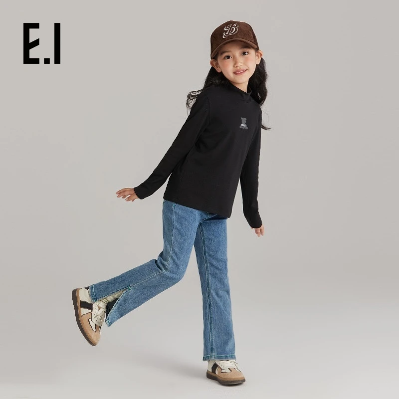 E.I童装女童牛仔长裤秋装开叉微喇直筒阔腿裤D8233771688