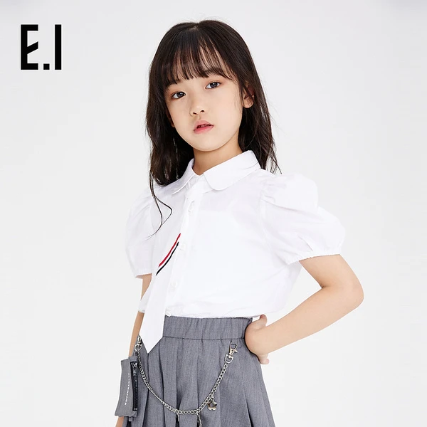 E.I女童衬衫短袖衬衫领结设计学院风基础百搭款D8222659914