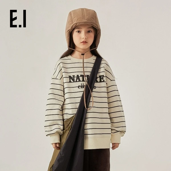 E.I童装儿童男女童条纹加绒卫衣秋装韩版宽松圆领D8233655697