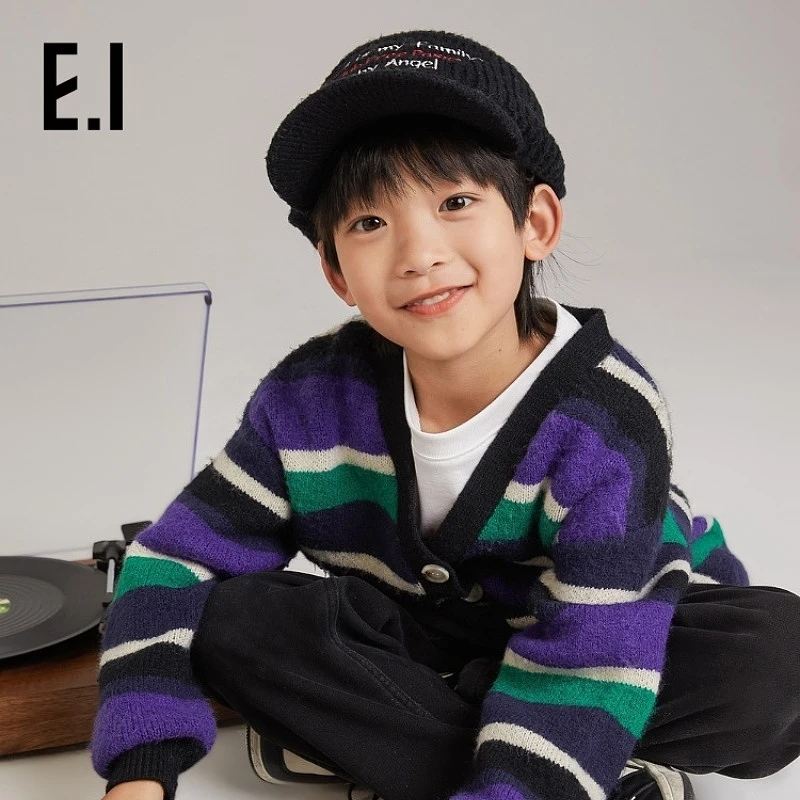E.I童装条纹毛织开衫秋装柔软舒适毛衣中大童D8233107043