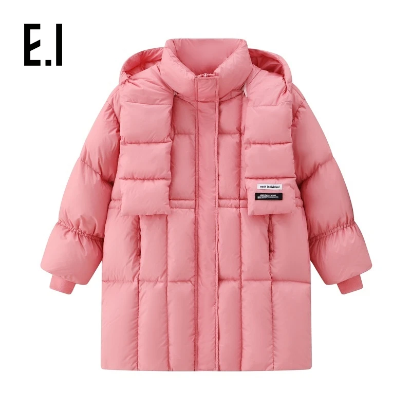 E.I【反季】童装女童中长款保暖羽绒服冬装连帽亲子装D8234650678