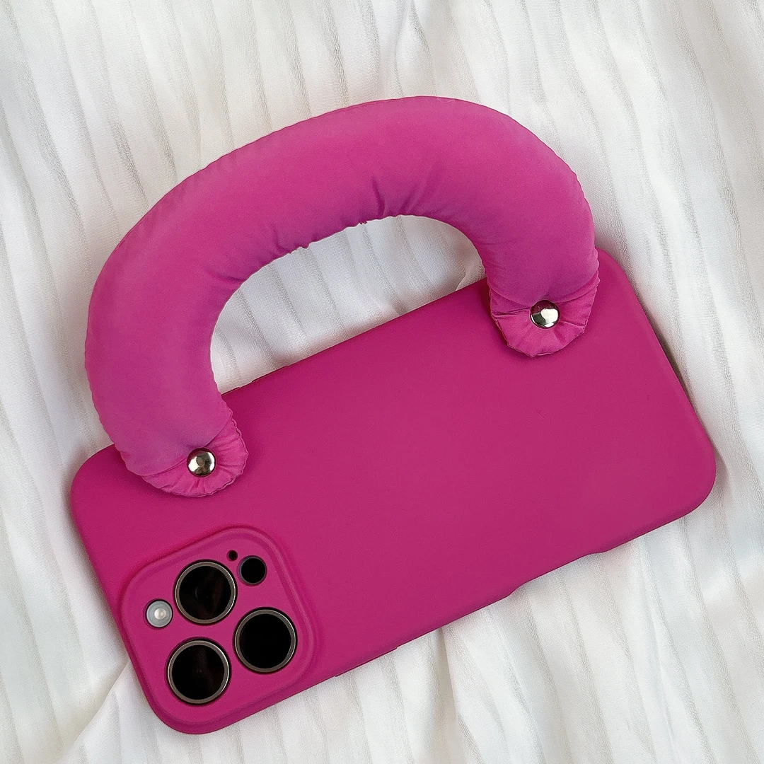 品申原创韩系玫红硅胶充绒手提防摔全包适用华为/荣耀/苹果手机壳