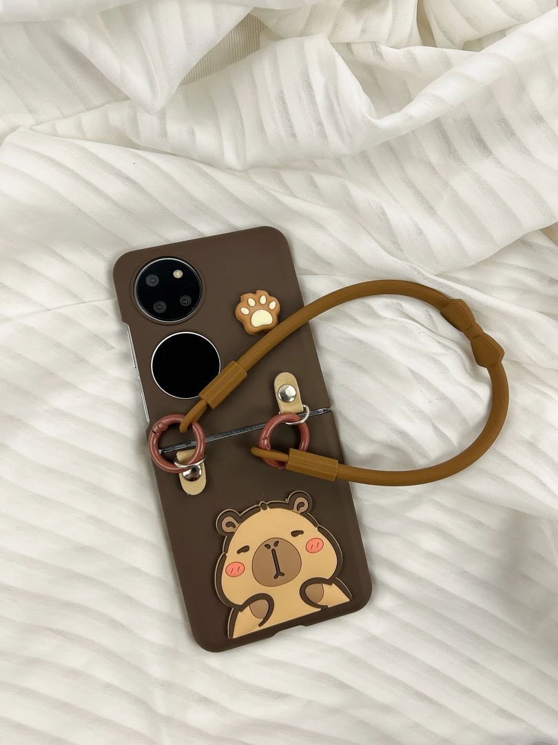 小众咖色肤感卡皮巴拉硅胶手提适用于华为pocket 2折叠手机壳防摔