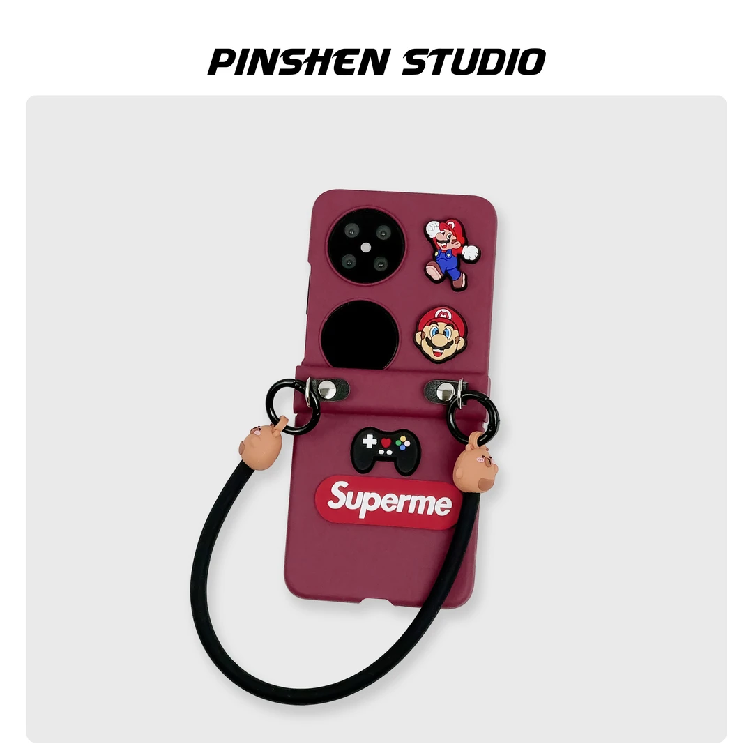 品申原创小众酒红色卡通人物硅胶手提适用华为pocket2折叠手机壳