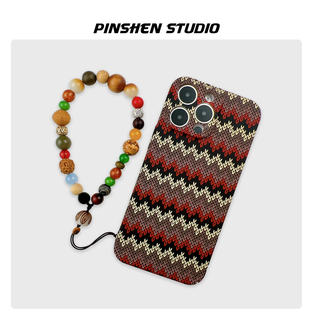 网红创意红色纺织纹十八子多宝菩提手链适用iphone15promax手机壳