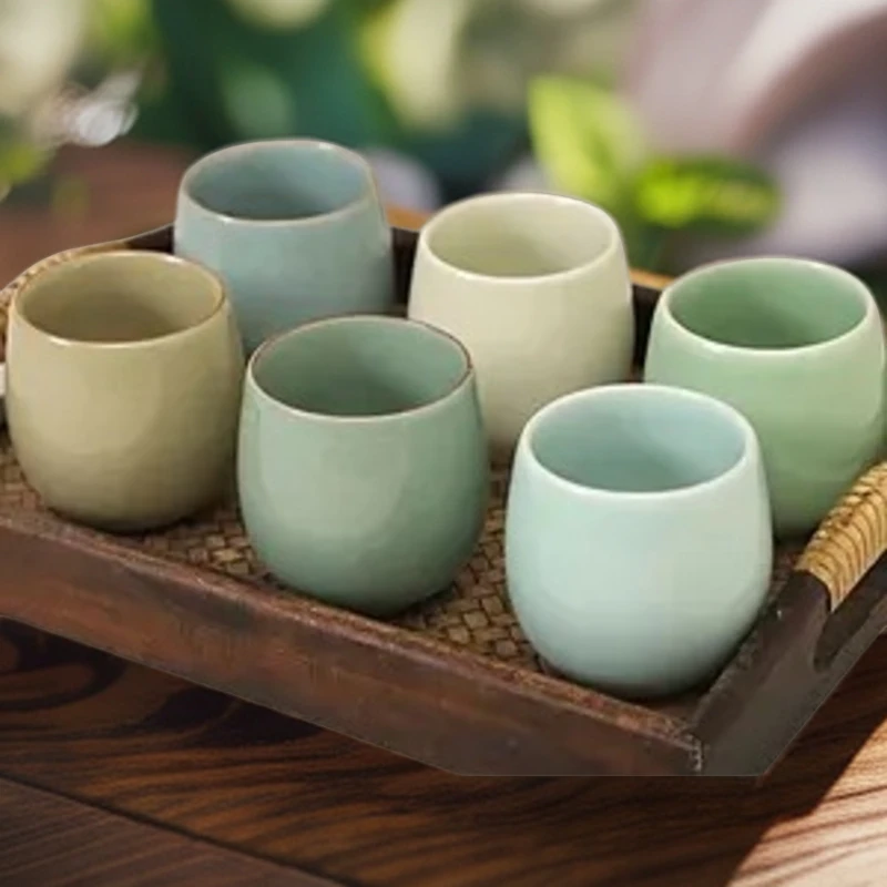 龙泉窑器型品茗杯小水杯主人功夫茶具冰裂纹绿色高档环保汝窑非遗