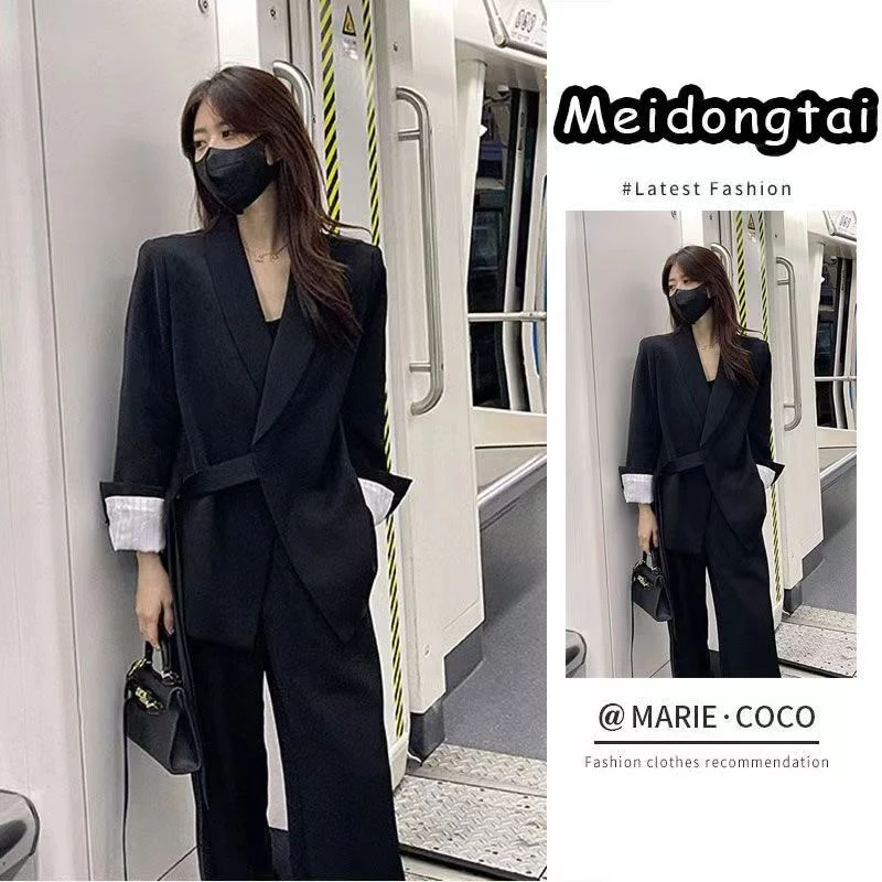 【气质穿搭】设计感绑带西装外套2023春夏新款时尚休闲西服套装女