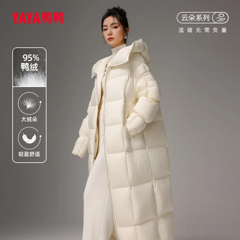 鸭鸭95鸭绒羽绒服女冬季新品过膝长款服保暖外套女YE4B620792D
