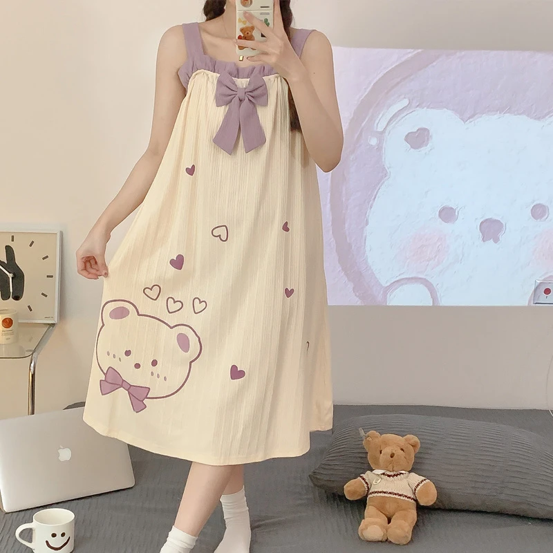 吊带睡裙女夏季纯棉睡衣公主风连衣裙宽松学生少女可爱卡通家居服