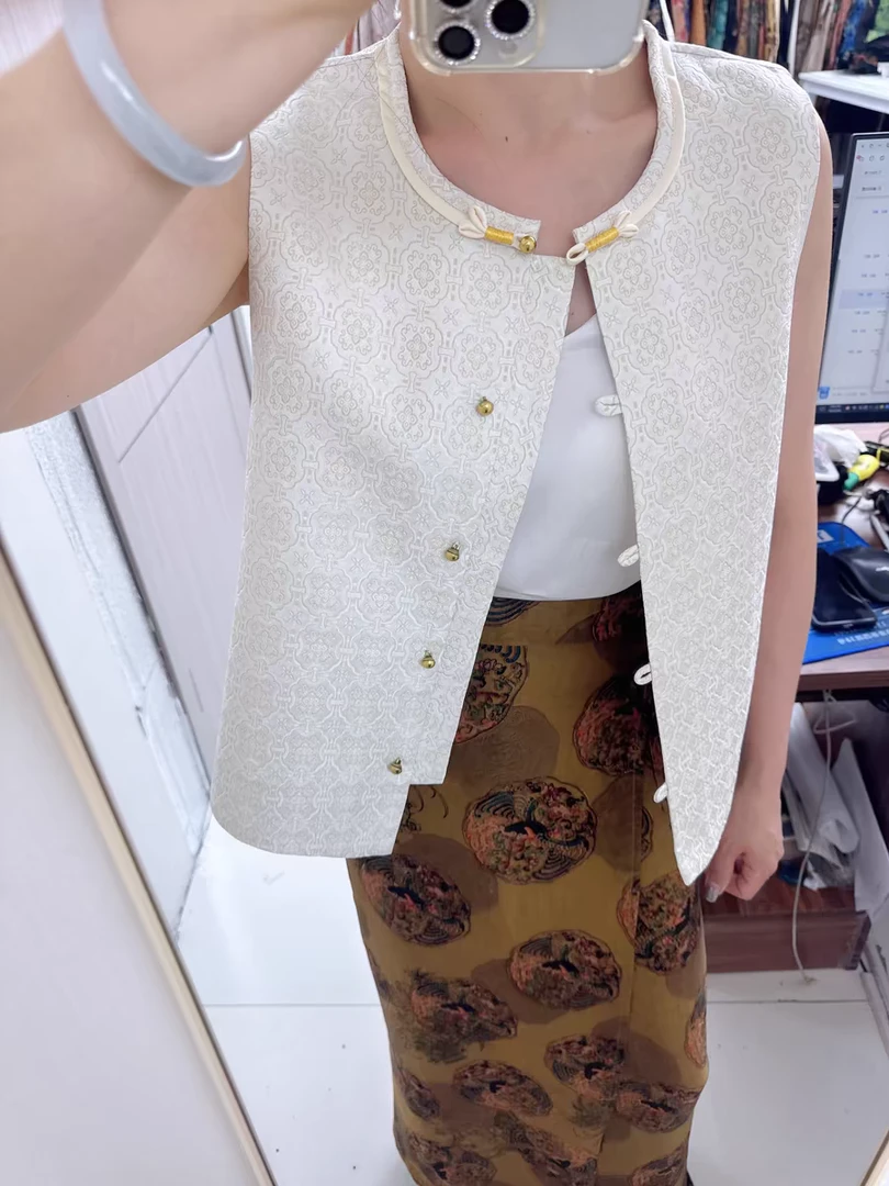 {定制款}高端桑蚕丝宋锦新中式穿马甲背心百搭轻奢