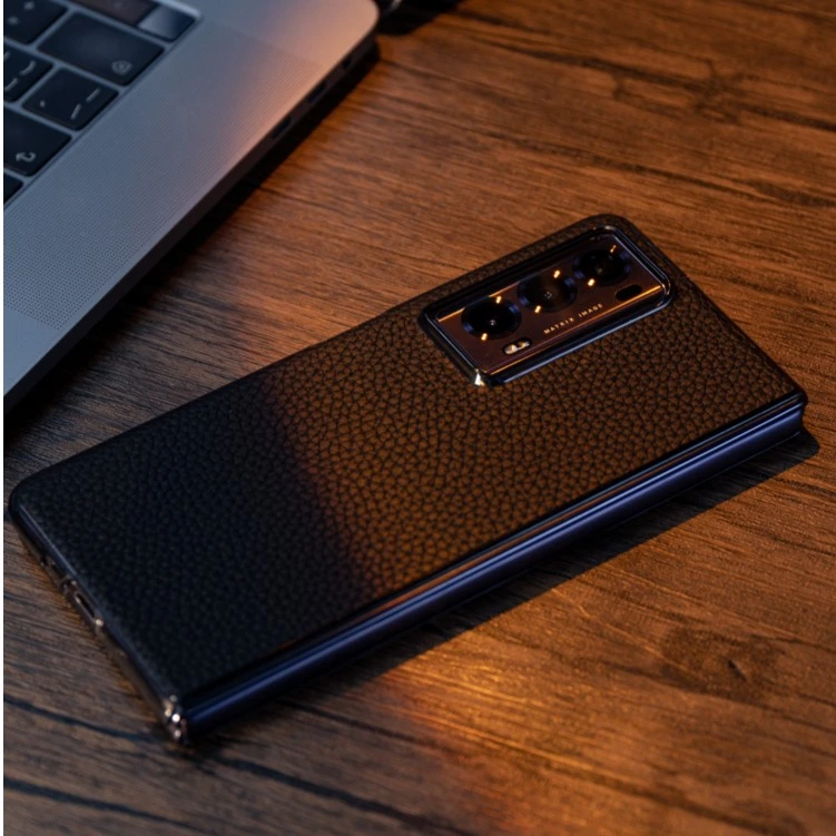 适用荣耀MagicV2手机壳超薄防摔vs2折叠屏高档真皮后壳vS保护壳黑