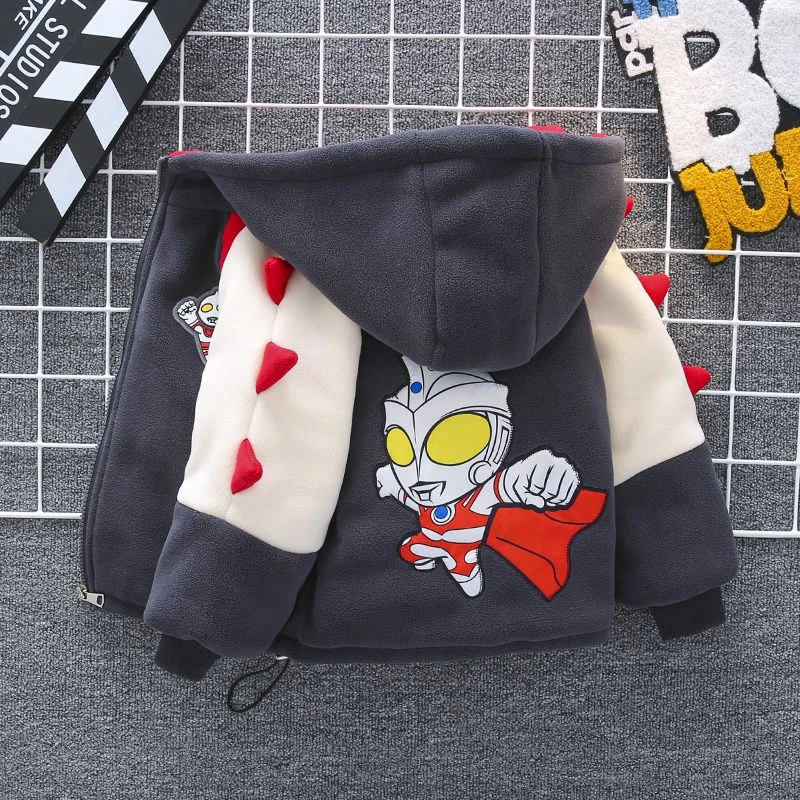 男童秋冬款奥粒绒加厚棉衣外套儿童帅气奥特曼加绒保暖棉袄两件套