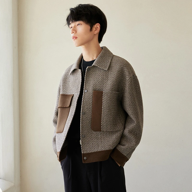 拼接双面羊毛夹克男款秋冬款高档男装上档次呢子外套高级感25198