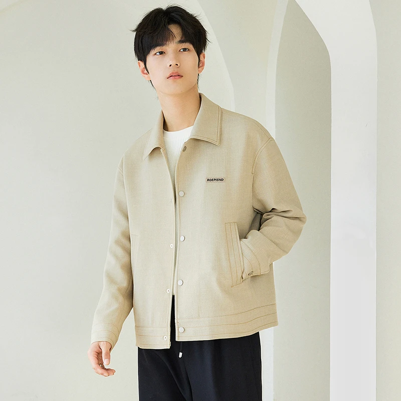 高档短款男士夹克外套2024春秋季宽松翻领高级感男装上衣潮J92028