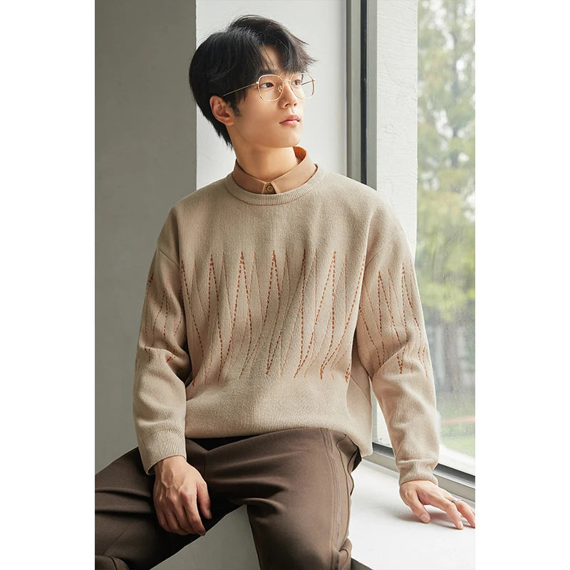 假两件衬衫领撞色针织衫男士秋冬季高级感休闲高端毛衣男装10597B